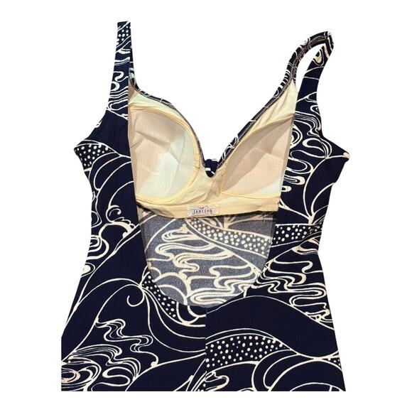 American vintage Jantzen retro pin up Swimsuit navy white floral size large - Picture 10 of 12